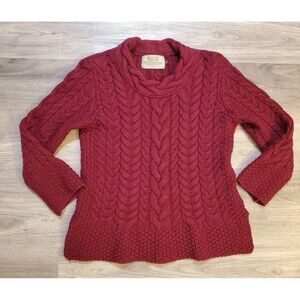 Aran Market Ireland Womens Sz S Merino Wool Cable Knit Sweater Wine Red
